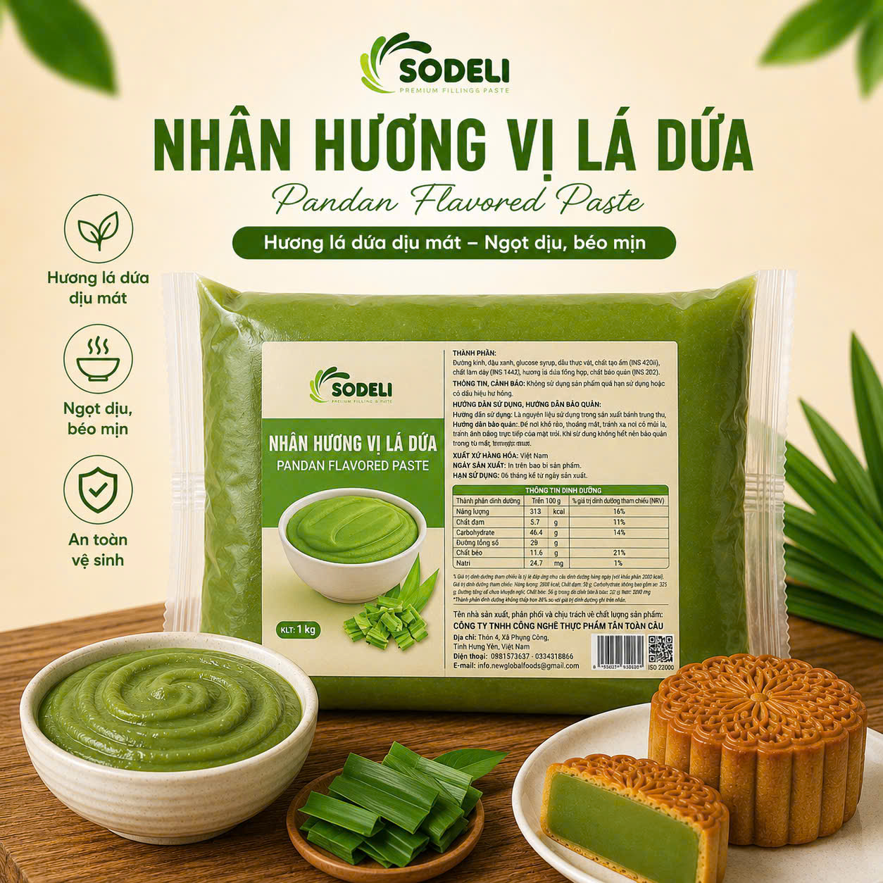 Nhân hương vị lá dứa Sodeli Nhân hương vị lá dứa Sodeli