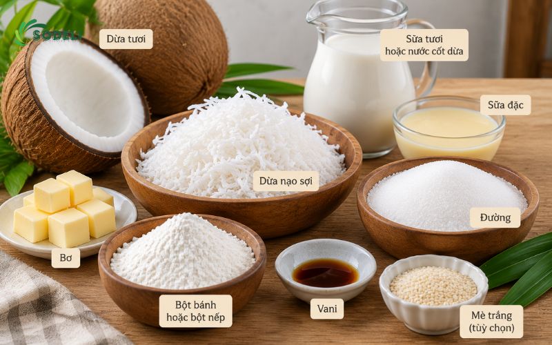 Nguyên liệu làm nhân dừa bánh trung thu Nguyên liệu làm nhân dừa bánh trung thu